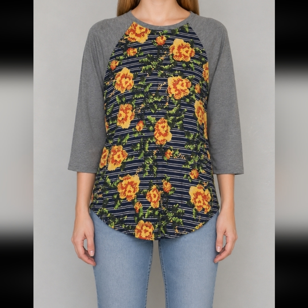 LULAROE XS Randy Digital Floral Baseball T